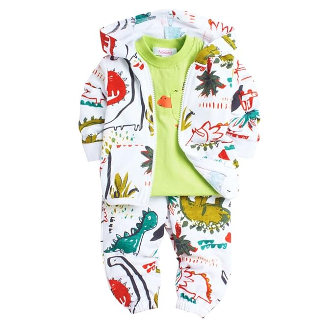 Boys Cotton All-Over Print T-Shirt with Jacket and Pants Set in Green Color gallery image